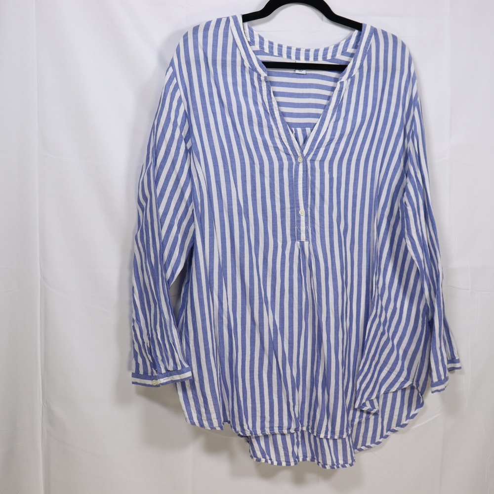 Old Navy Striped Henley XXL Blue Womens Coastal Preppy Blouse